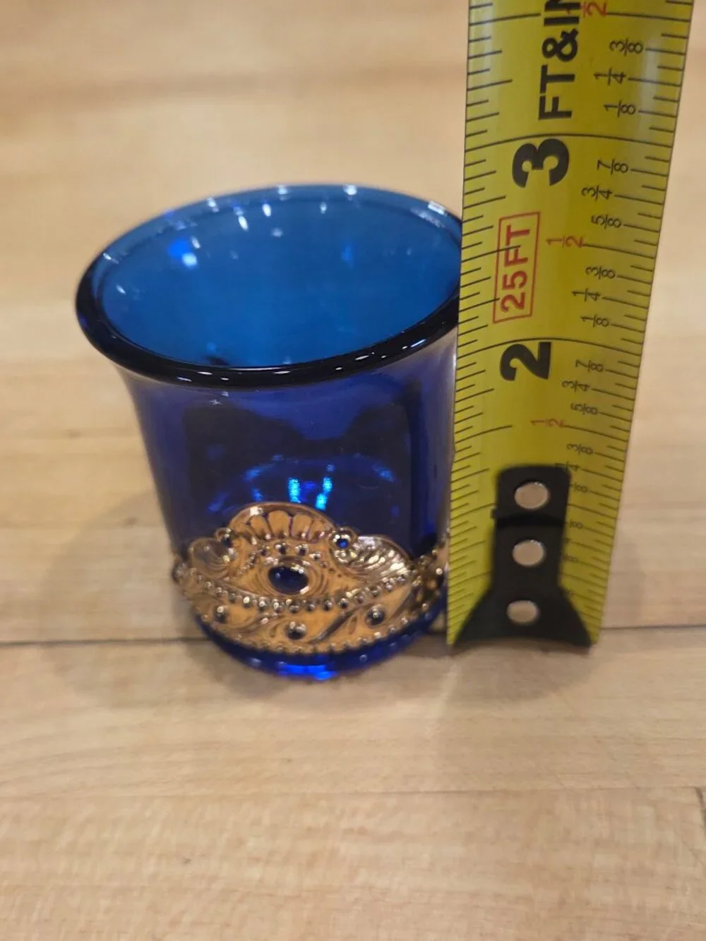 Vintage Cobalt Blue Glass Gold Gilt Toothpick Holder Votive Cup